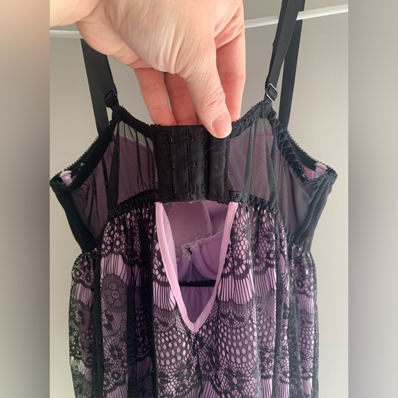 Cacique Womens Purple Black Lace Adjustable Spaghetti Strap Back Clasp Lingerie - Picture 7 of 9